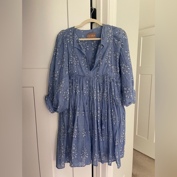 Clara the label clover mini blue shadow dress block print floral v neck - Picture 2 of 5